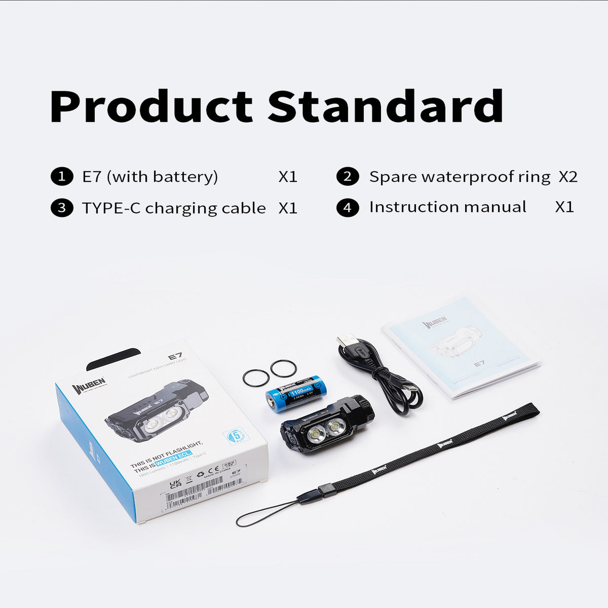 WUBEN E7 flashlight and accessory selection image