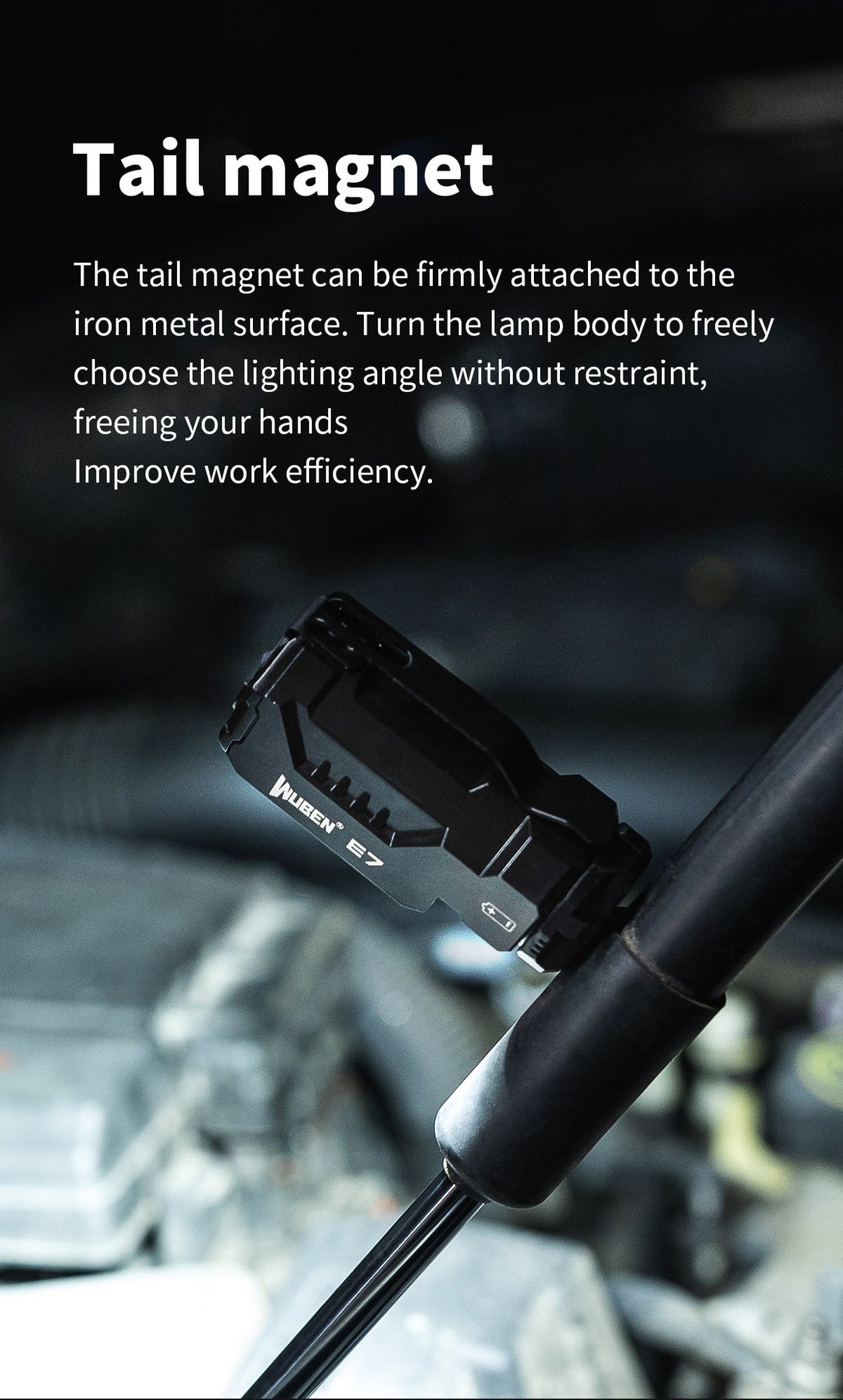WUBEN E7 flashlight detail image for work lighting