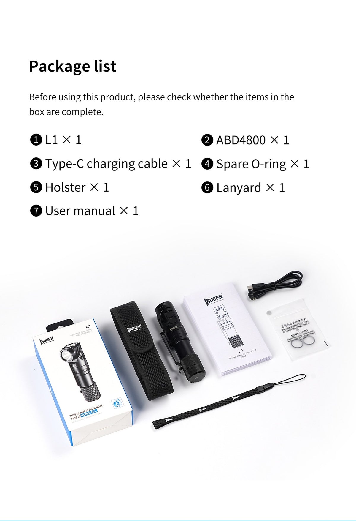 WUBEN L1 black flashlight final detail image