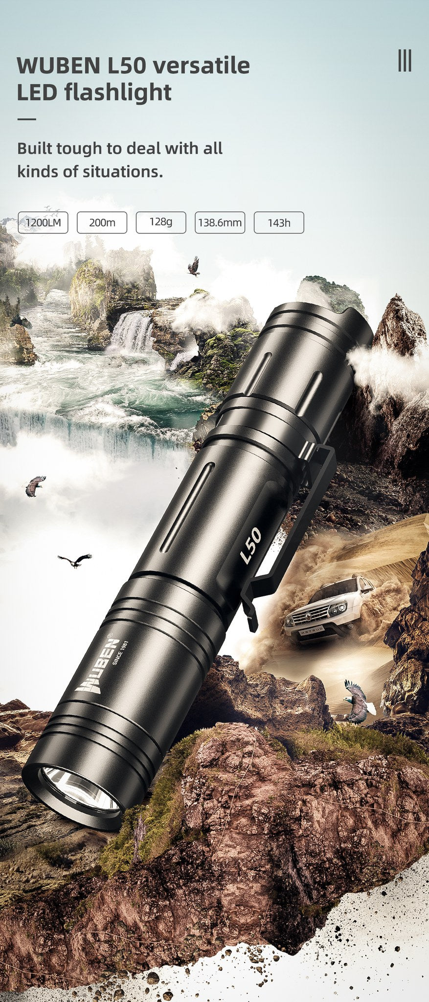WUBEN L50 rechargeable flashlight product detail image