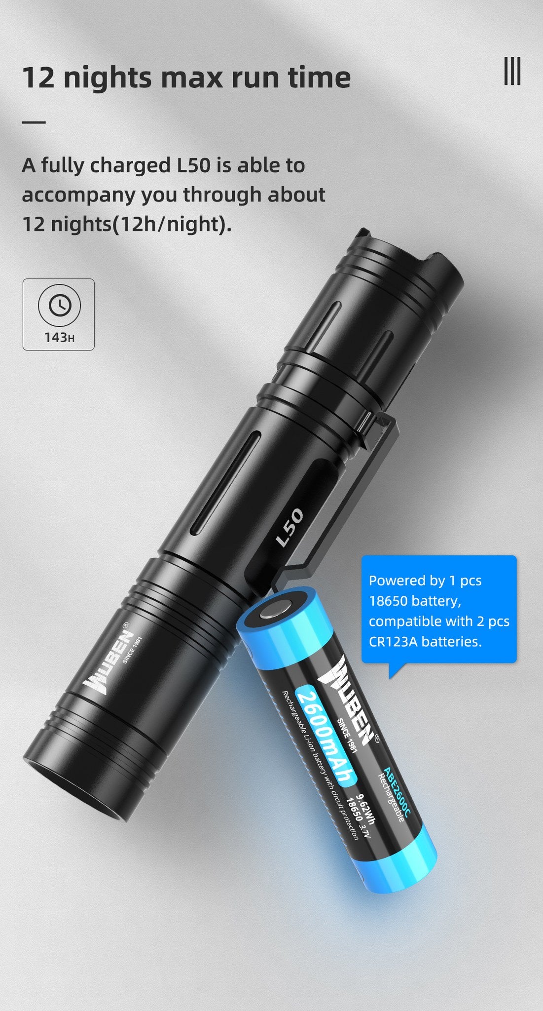 WUBEN L50 flashlight product detail image