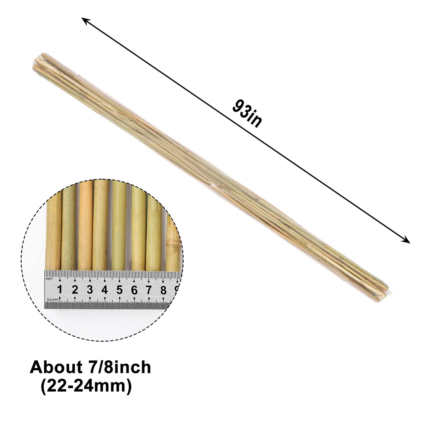 93 in Trimmed 8 ft Natural Bamboo Stakes – 10 pcs Garden Plant Supports