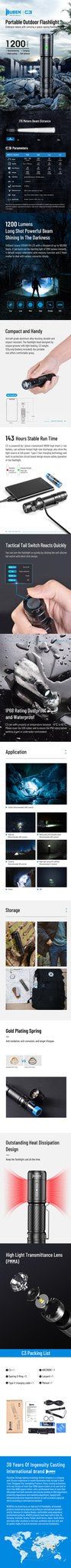 WUBEN C3 rechargeable flashlight overview image