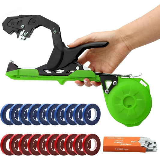 Plant Tie Gun, Plant Binder with Tape and Staples, Lightweight Manual Plant Binding Tool for Quickly Securing Vines—Green