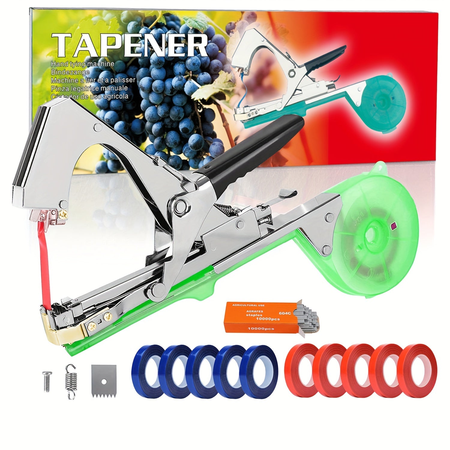 Plant tying tape and staples for securing vines and garden plants