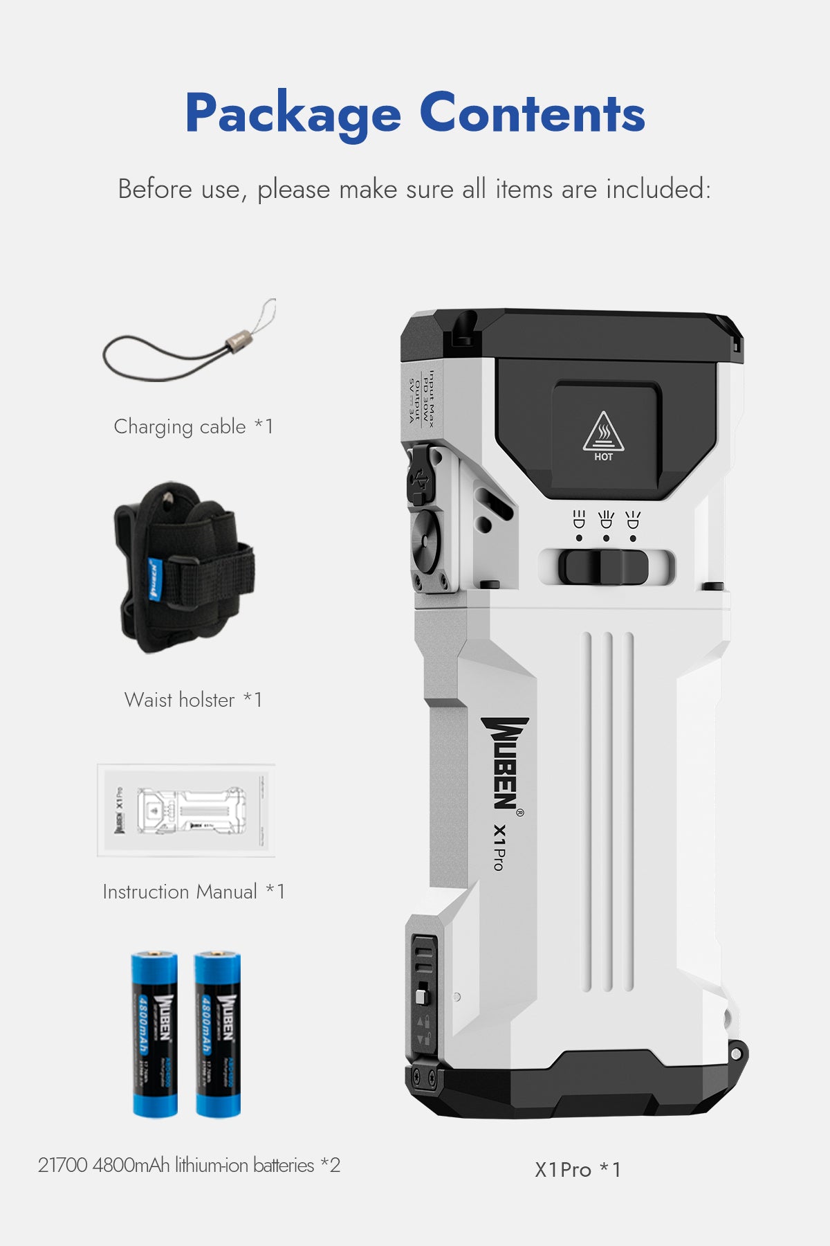 WUBEN X1 Pro Black product image for outdoor and work lighting