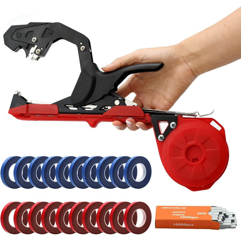Plant Tie Gun, Plant Binder with Tape and Staples, Lightweight Manual Plant Binding Tool for Quickly Securing Vines—Green