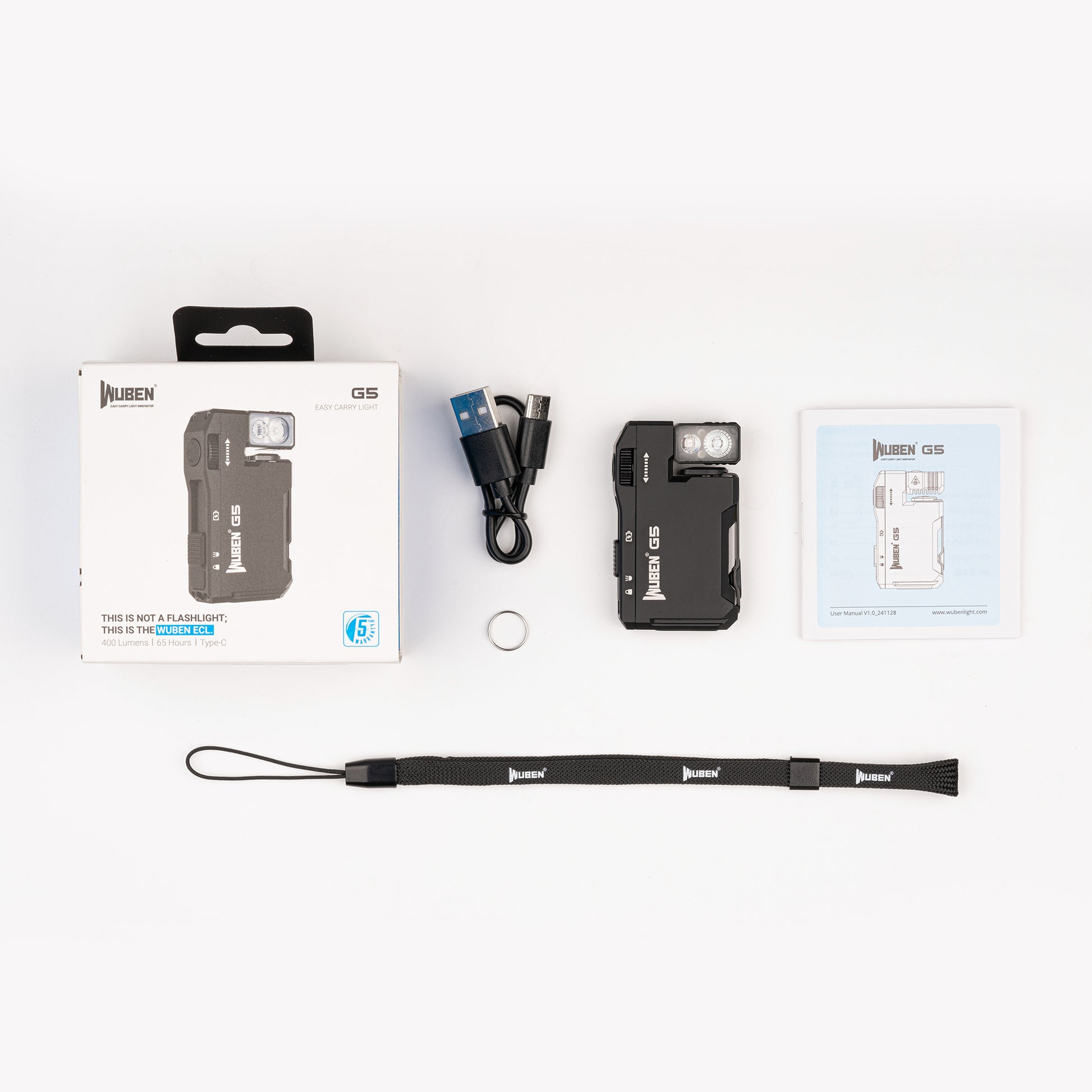 WUBEN G5 Black 400 Lumens Rechargeable EDC Keychain Flashlight product image for outdoor and work lighting