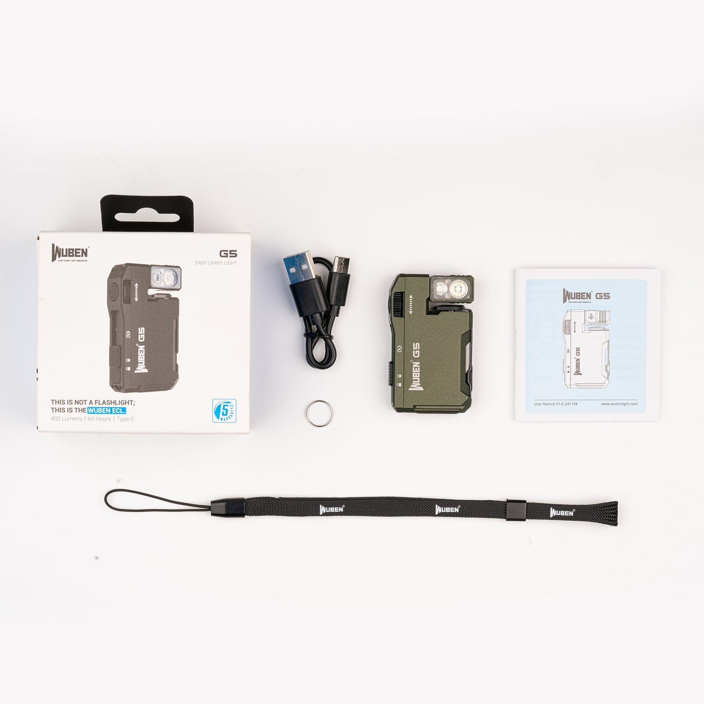 WUBEN G5 Green 400 Lumens Rechargeable EDC Keychain Flashlight product image for outdoor and work lighting