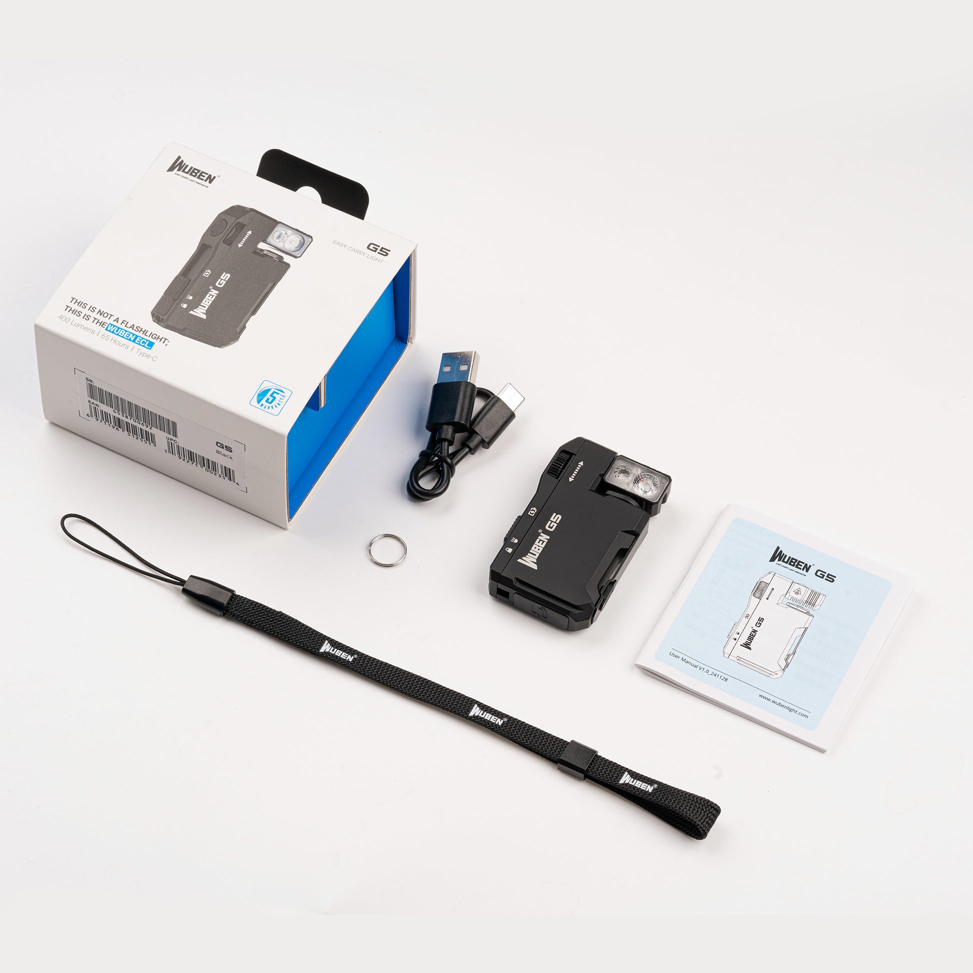WUBEN G5 Black 400 Lumens Rechargeable EDC Keychain Flashlight product image for outdoor and work lighting