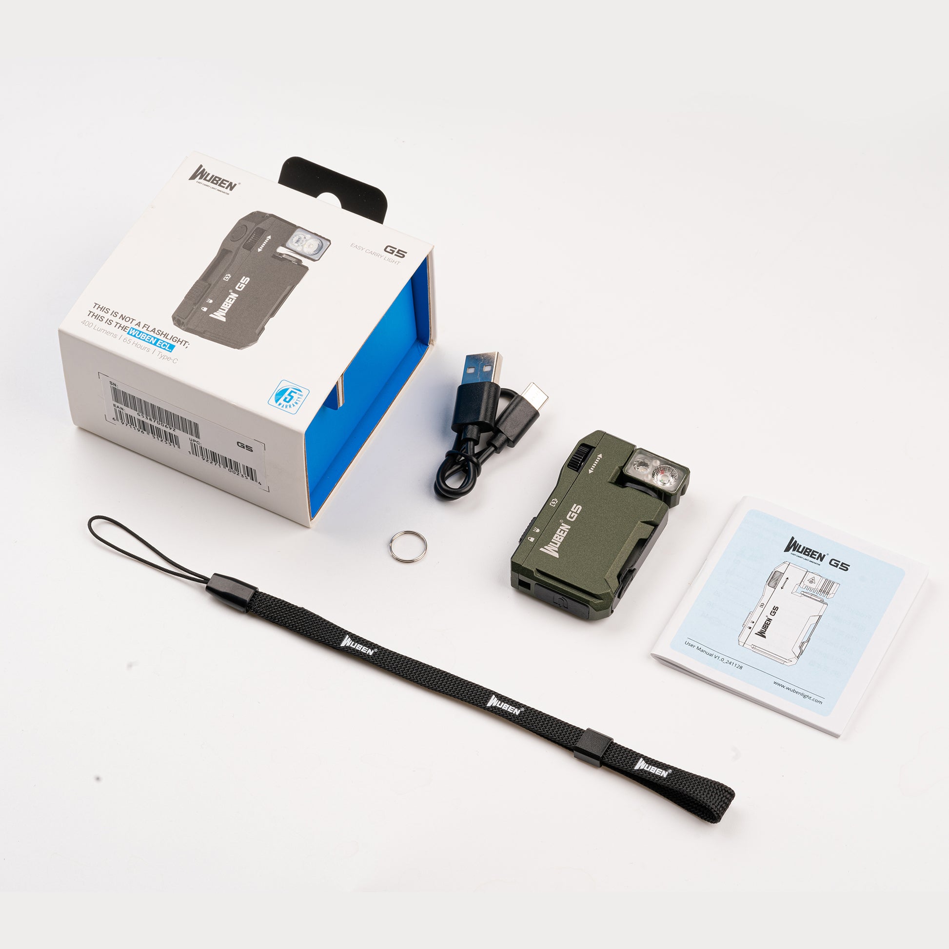 WUBEN G5 Green 400 Lumens Rechargeable EDC Keychain Flashlight product image for outdoor and work lighting