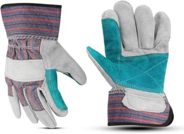 Glove Station Cowhide Split Leather Palm Work Gloves with Rubberized Safety Cuff (6pairs)