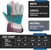 Glove Station Cowhide Split Leather Palm Work Gloves with Rubberized Safety Cuff (6pairs)