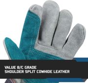 Glove Station Cowhide Split Leather Palm Work Gloves with Rubberized Safety Cuff (6pairs)