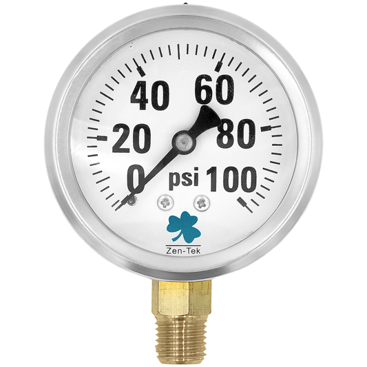 Zenport LPG100 Glycerin Liquid Filled Pressure Gauge, 100 PSI