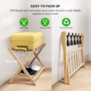 Luggage Rack,Luggage Rack for Guest Room, Bedroom, Hotel - Natural Bamboo Suitcase Stand, Foldable