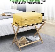 Luggage Rack,Luggage Rack for Guest Room, Bedroom, Hotel - Natural Bamboo Suitcase Stand, Foldable