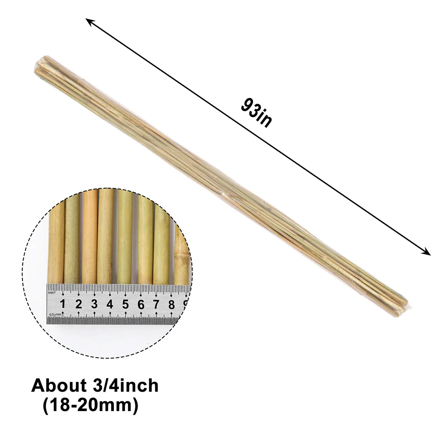 93 in Trimmed 8 ft Natural Bamboo Stakes – 10 pcs Garden Plant Supports