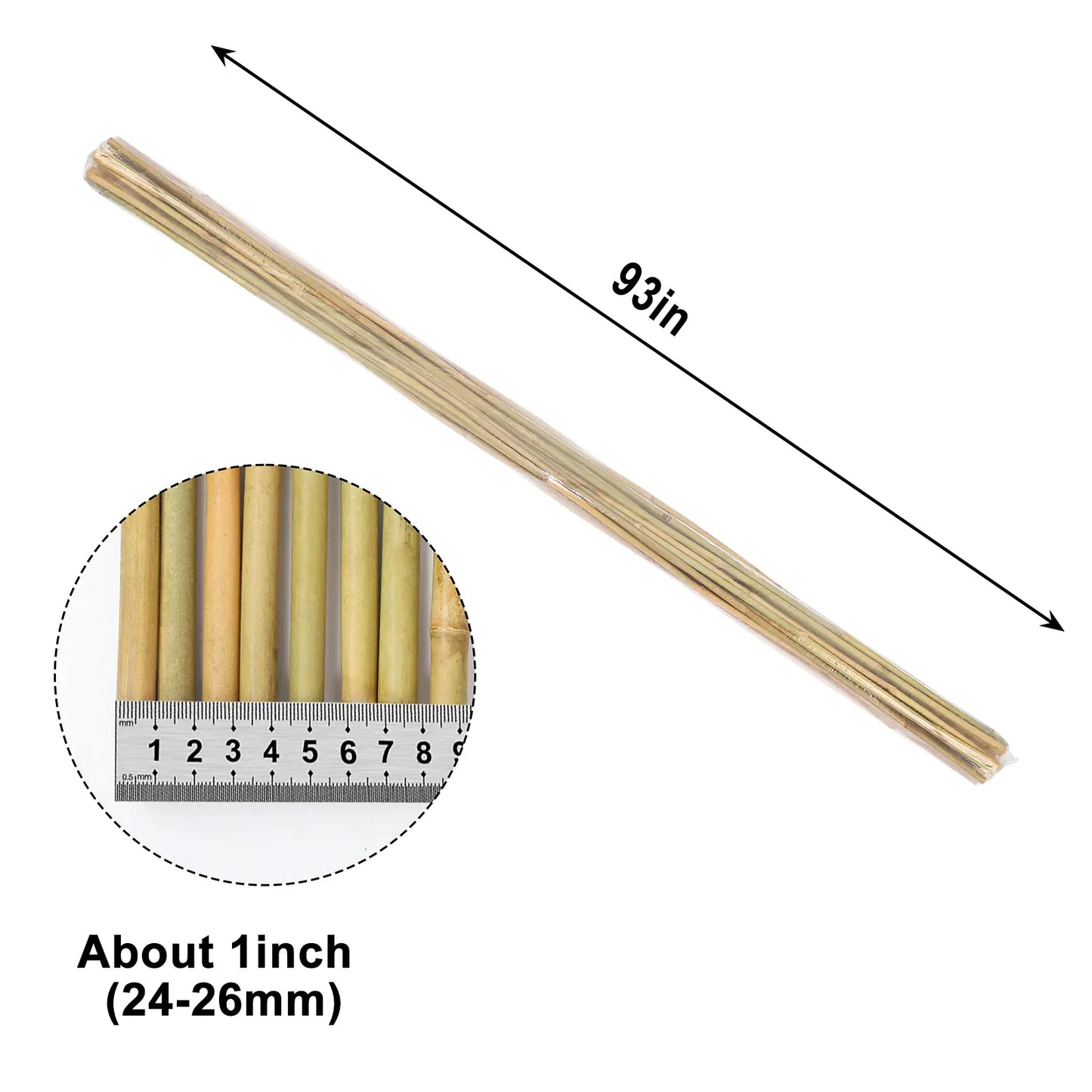 93 in Trimmed 8 ft Natural Bamboo Stakes – 10 pcs Garden Plant Supports