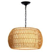 rattan hanging light fixture with adjustable height for indoor spaces