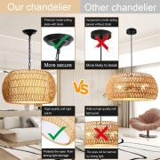 Hand-Woven Rattan Chandelier Light Fixture – Adjustable Hanging Lamp