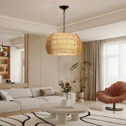 Hand-Woven Rattan Chandelier Light Fixture – Adjustable Hanging Lamp
