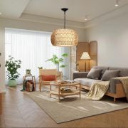 Hand-Woven Rattan Chandelier Light Fixture – Adjustable Hanging Lamp