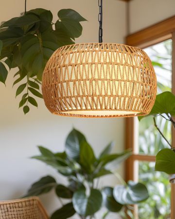 hand-woven rattan chandelier light fixture for dining room decor