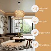 Hand-Woven Rattan Chandelier Light Fixture – Adjustable Hanging Lamp
